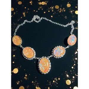 925 Silver Plated-Opalite Ethnic Gemstone Handmade Necklace